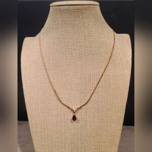 Vintage Burgundy On A Gold Tone Chain Necklace [Read Details]